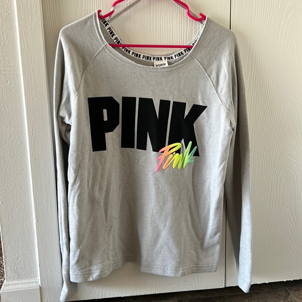 PINK Grey off the shoulder Crewneck size XS